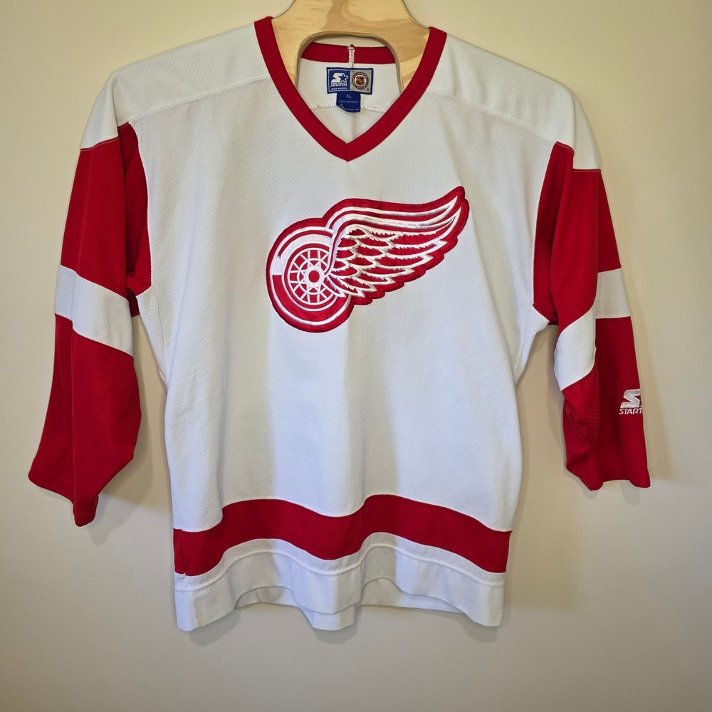 Starter Detroit Red Wings Jersey Mens XL White Red Vintage NHL Western Conf